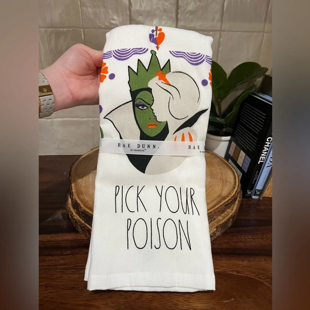 NWT Rae Dunn Snow White & Evil Queen Dish Towels set of 2 Perfect for Halloween